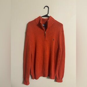 Polo Ralph Lauren 1/4 Zip Orange 100% Cotton Pullover Sweater Men Size Large